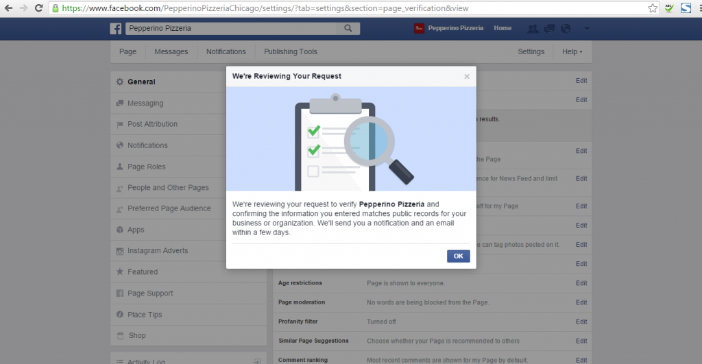 Facebook Verification Review Message